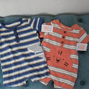 Carter's Striped Bodysuits - Blue and Orange